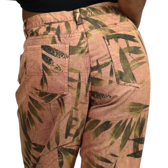 Chicos Foliage Print Jeans Brown Palm Leaves Tropical High Waist Vintage Size 8 - Picture 5 of 13